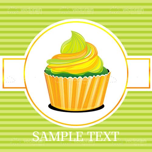 Cupcake with Icing on Striped Background with Sample Text